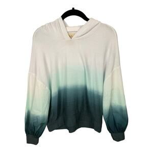 Chaser Ombré Lightweight Long‎ Sleeve Hoodie in Green and White Size Small
